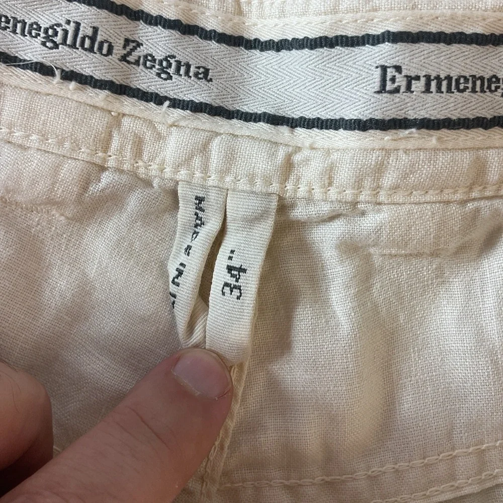 Ermenegildo Zegna Men's Ivory Linen Chino Short Travel Summer 5 Pocket Resort 34